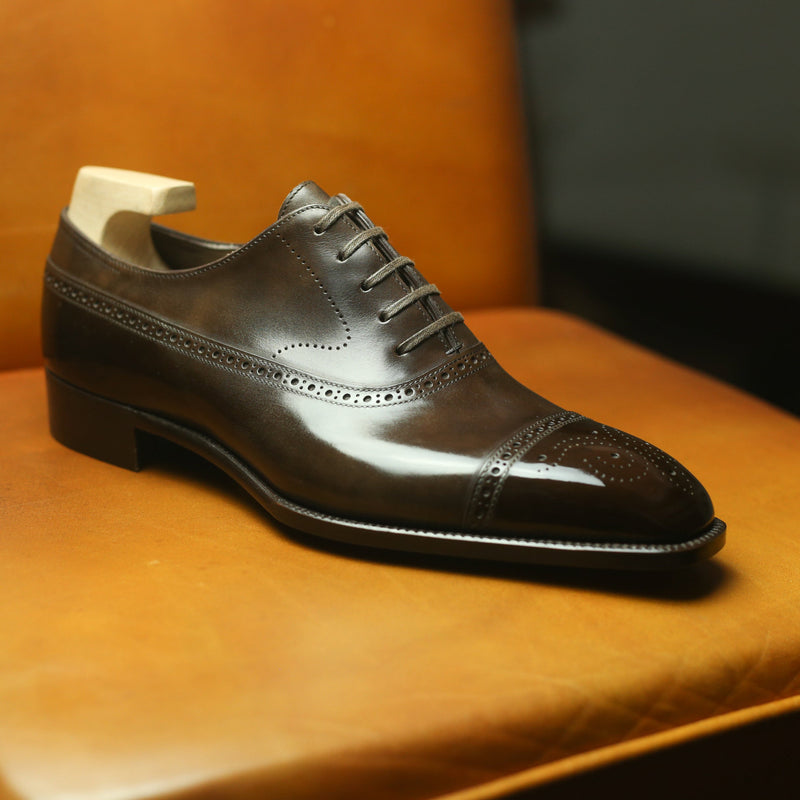 Brown Italian Leather Cedara Brogue Toe Cap Oxfords