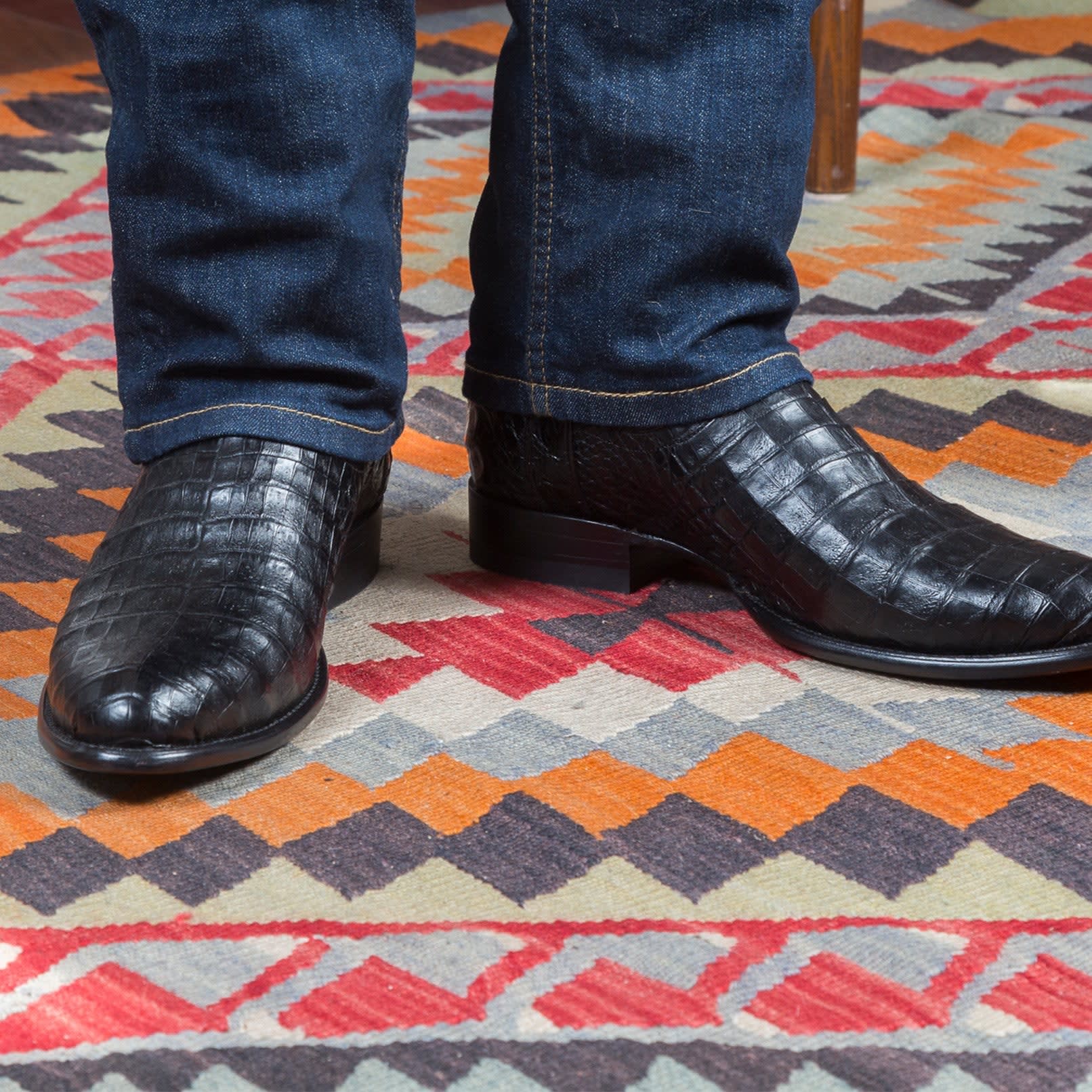 Height Increasing Black Italian Leather Remington Slip On Western Cowboy Boots