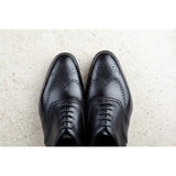 Flat Feet Shoes - Black Leather Gedling Brogue Oxfords with Arch Support