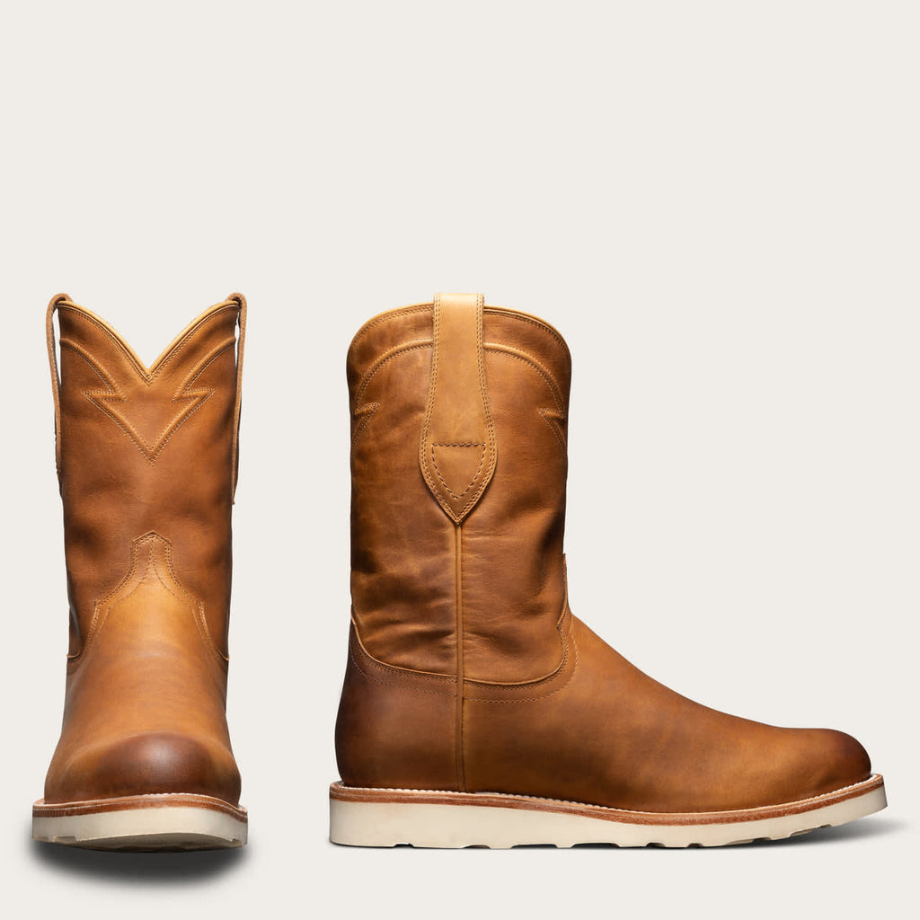 Tan Leather Beasley Slip On Western Cowboy Rubber Sole Boots