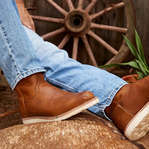 Tan Leather Beasley Slip On Western Cowboy Rubber Sole Boots
