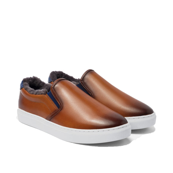 Tan Leather Alton Shearling Cuff Sneakers