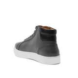 Flat Feet Shoes - Black Dark Silver Leather Angus Sneaker Boots with Arch Support