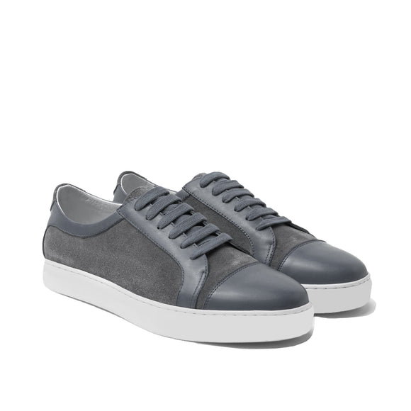 Height Increasing Grey Leather and Grey Suede Angus Lace Up Sneakers