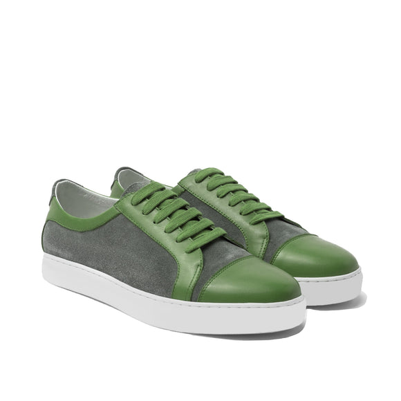 Height Increasing Green Leather and Grey Suede Angus Lace Up Sneakers