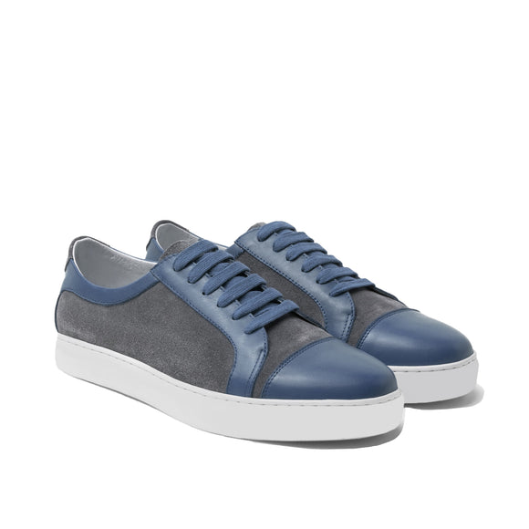 Navy Blue Leather and Grey Suede Angus Lace Up Sneakers