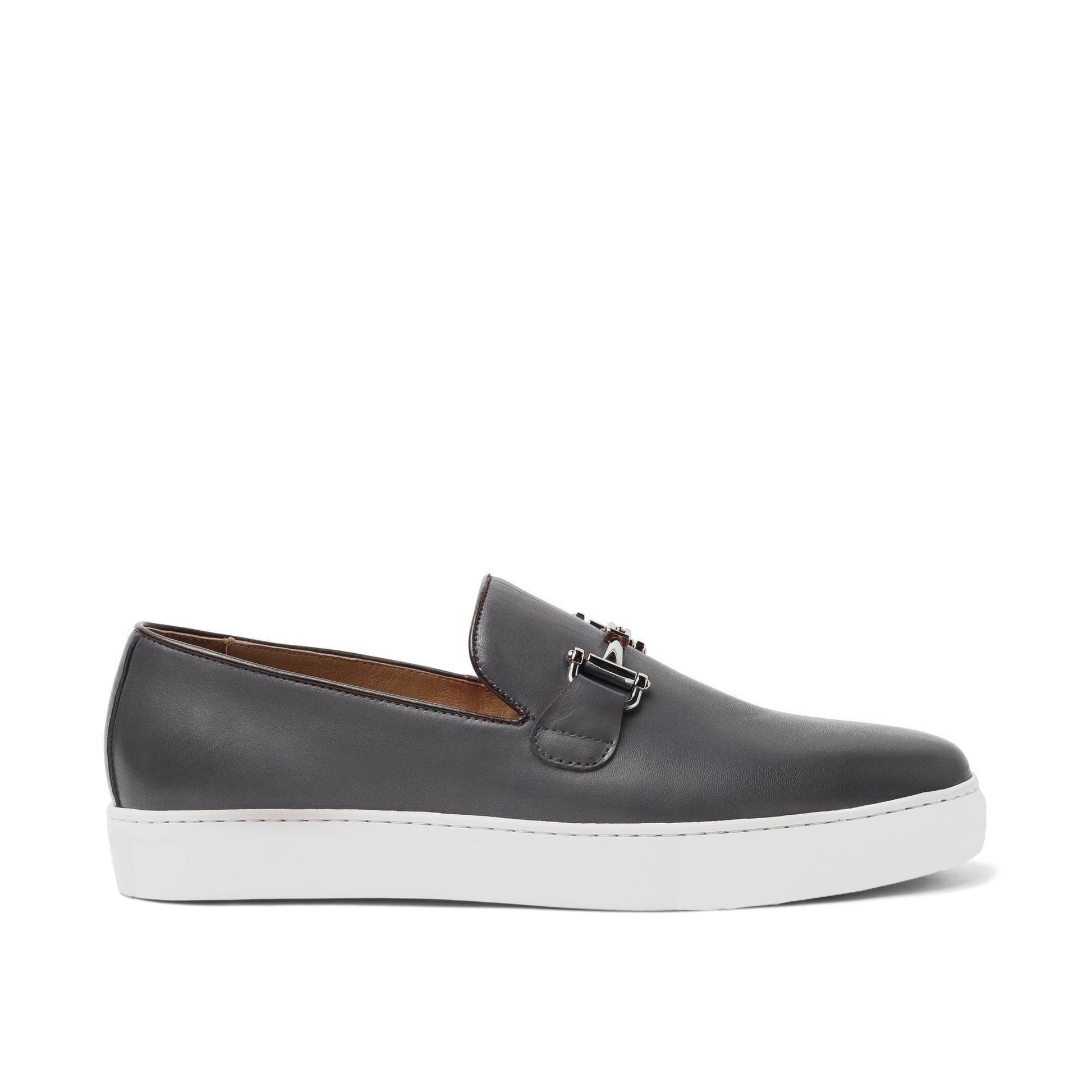 Height Increasing Black Leather Alvin Horse Bit Slip On Sneakers