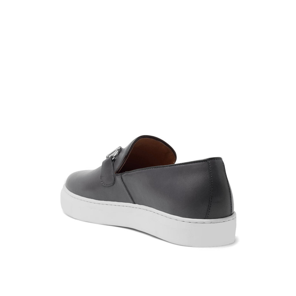 Height Increasing Black Leather Alvin Horse Bit Slip On Sneakers