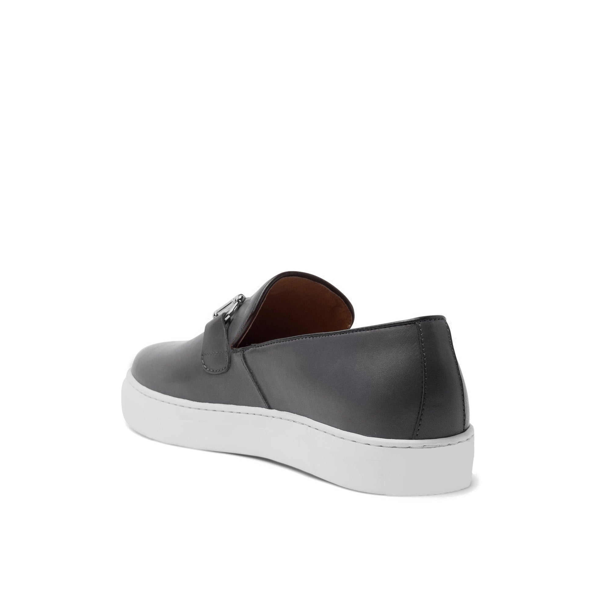 Height Increasing Black Leather Alvin Horse Bit Slip On Sneakers