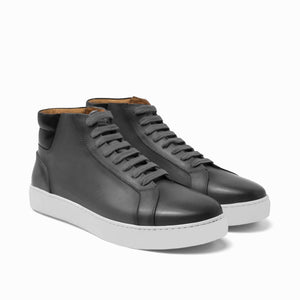 Height Increasing Black Dark Silver Leather Angus Sneaker Boots