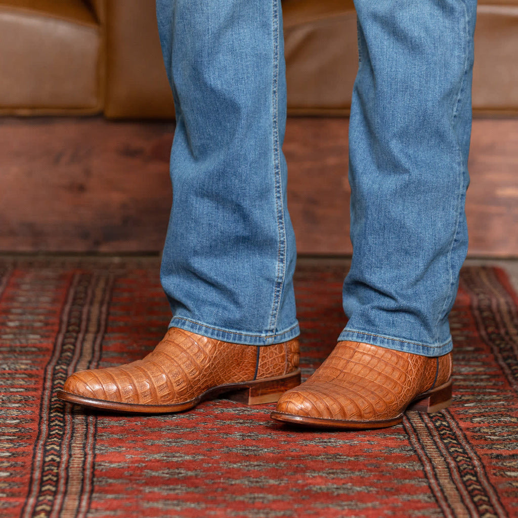 Height Increasing Navy Blue and Tan Italian Leather Remington Slip On Zipper Western Cowboy Boots - GOODYEAR WELTED FIDDLE BACK VIOLIN SOLE