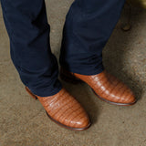 Height Increasing Navy Blue and Tan Italian Leather Remington Slip On Western Cowboy Boots