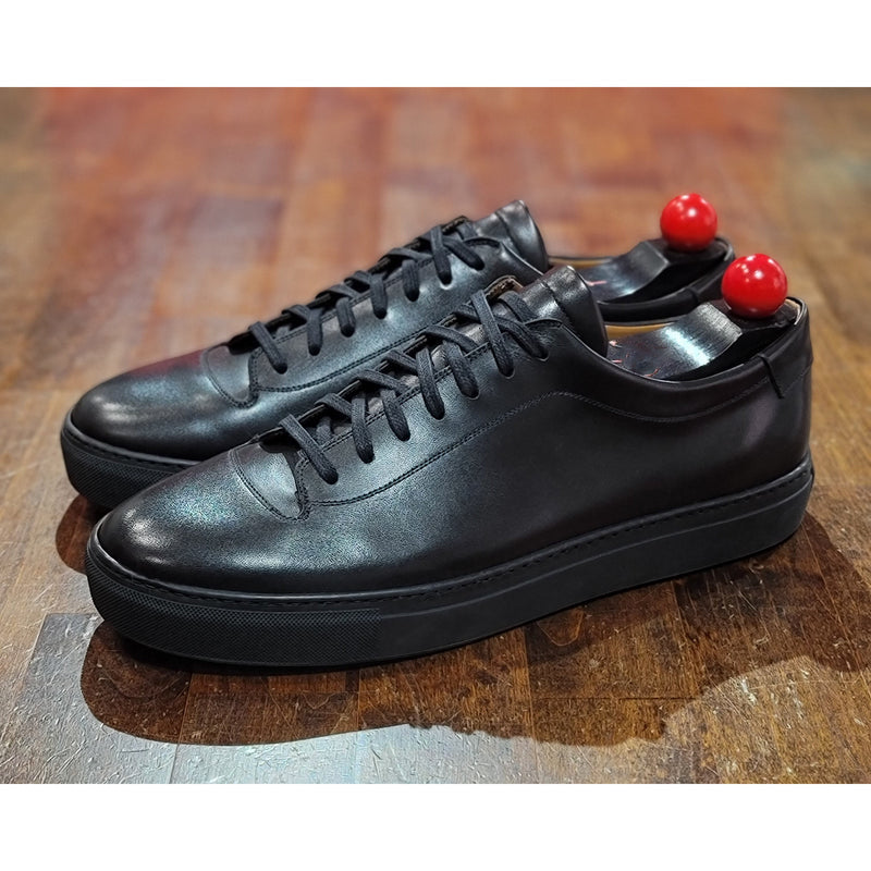 Height Increasing Black Leather Fairfax Lace Up Sneakers 