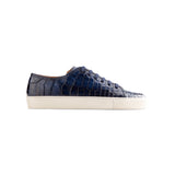Navy Blue Croc Print Leather Cornella Lace Up Sneakers
