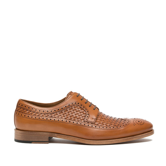 Tan Braided Leather Norwood Brogue Derby Shoes