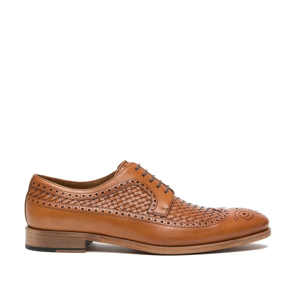 Height Increasing Tan Braided Leather Norwood Brogue Derby Shoes