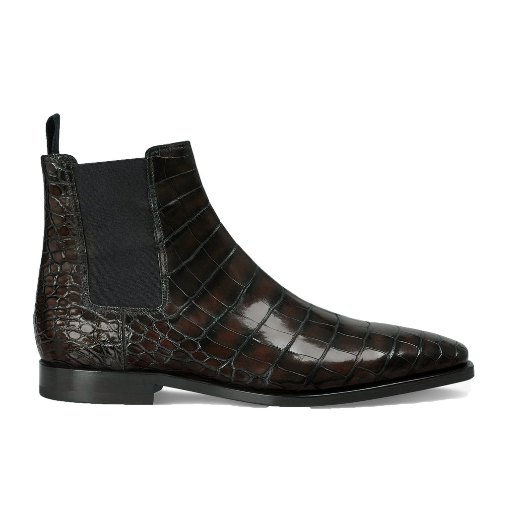 Height Increasing Brown Alligator Textured Leather Evington Chelsea Slip On Boots