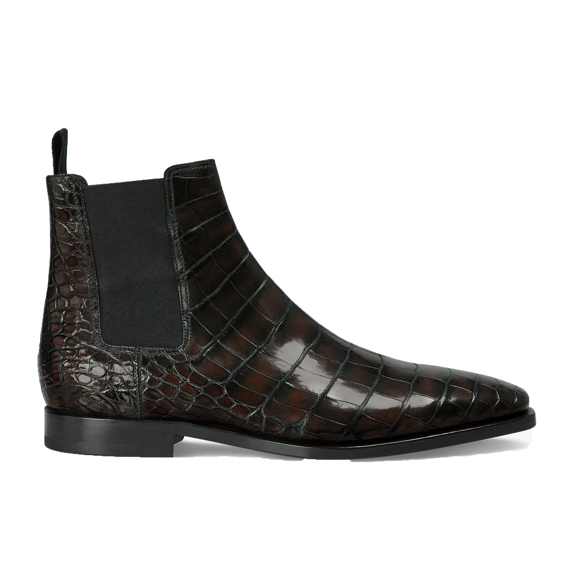 Height Increasing Brown Alligator Textured Leather Evington Chelsea Slip On Boots