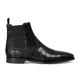 Flat Feet Shoes - Black Alligator Textured Leather Evington Chelsea Slip On Boots with Arch Support