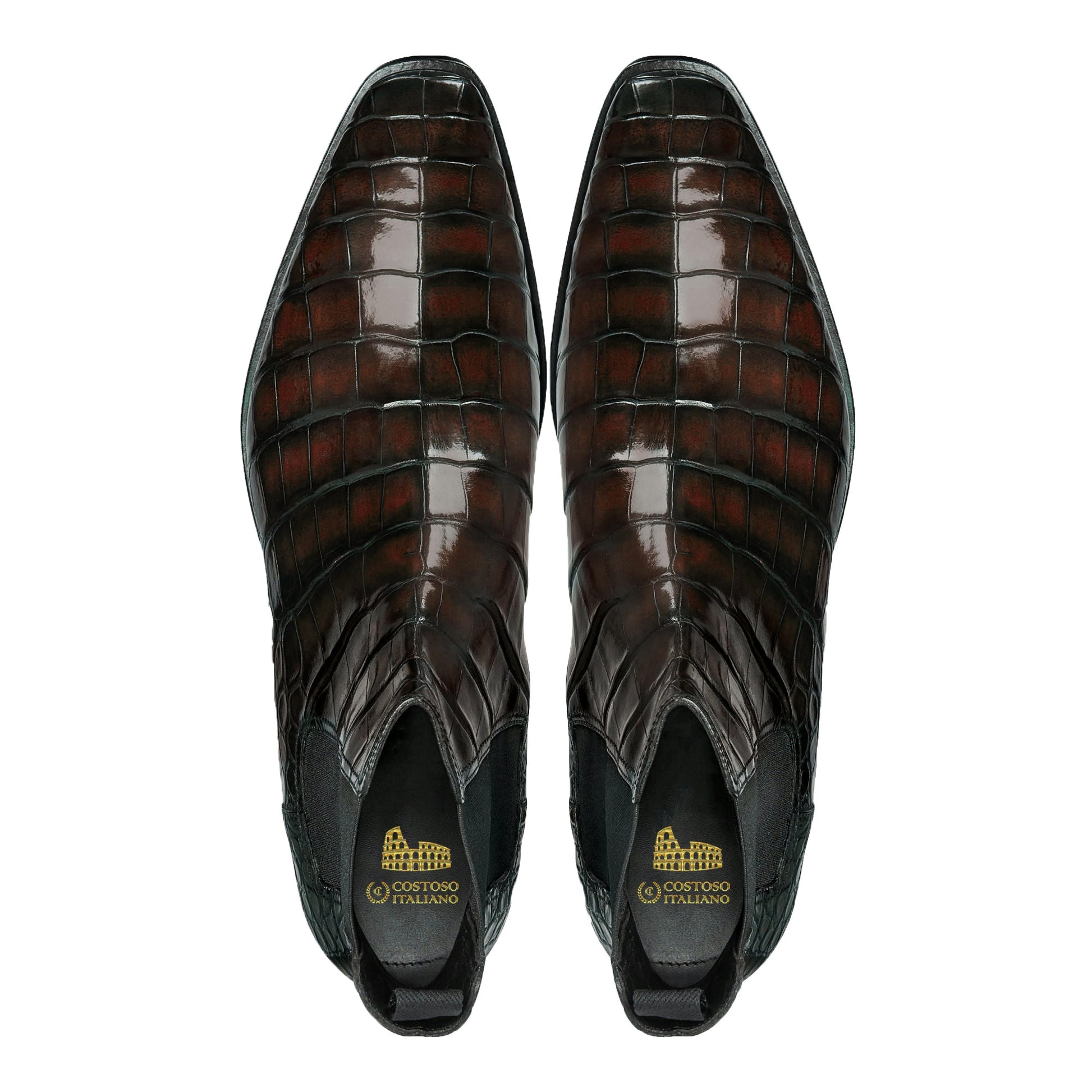 Height Increasing Brown Alligator Textured Leather Evington Chelsea Slip On Boots