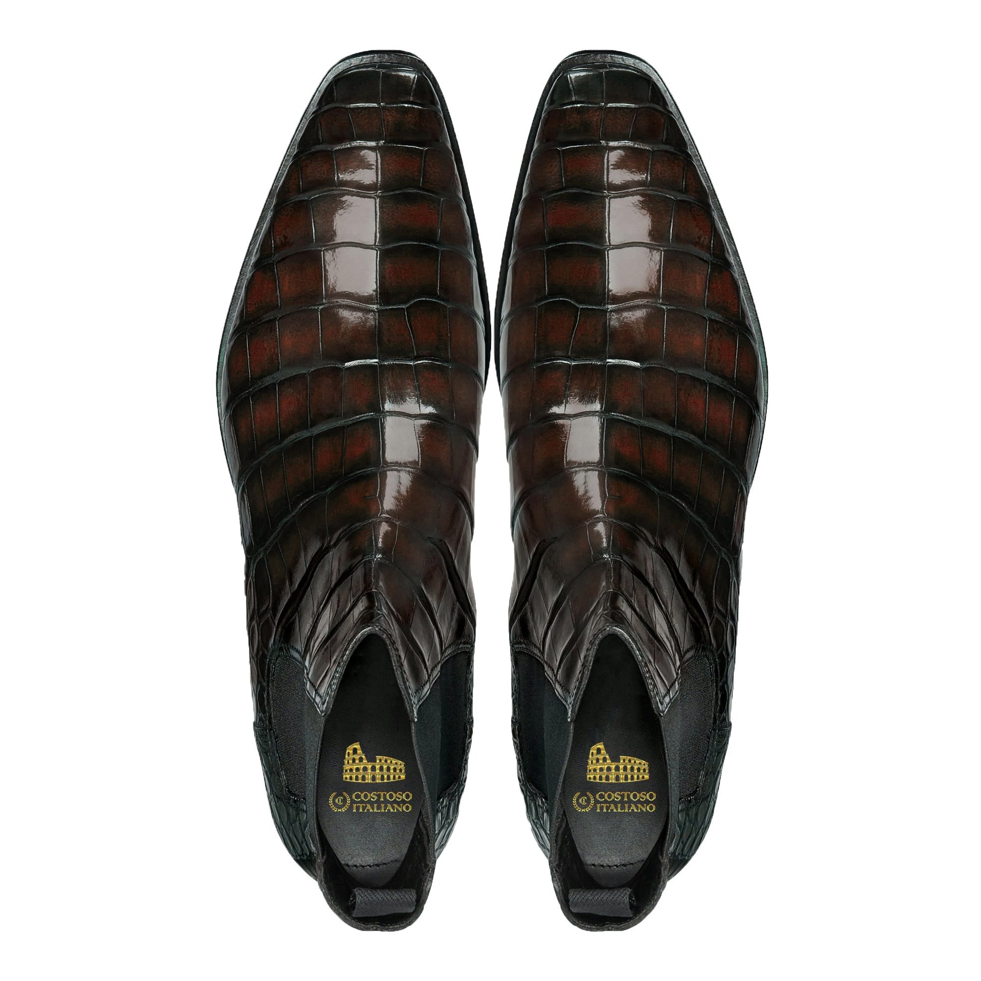 Flat Feet Shoes - Brown Alligator Textured Leather Evington Chelsea Slip On Boots with Arch Support