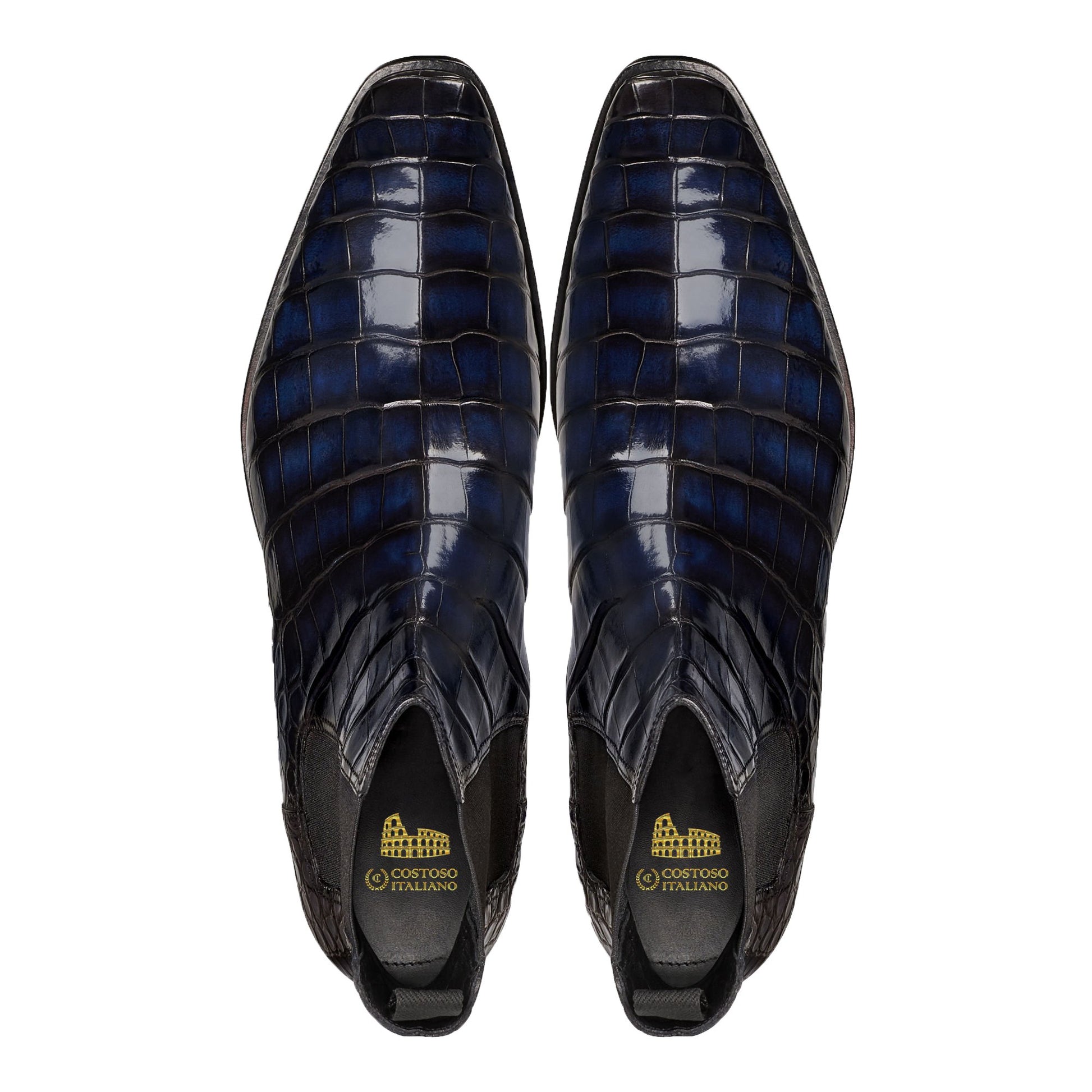 Flat Feet Shoes - Navy Blue Alligator Textured Leather Evington Chelsea Slip On Boots with Arch Support