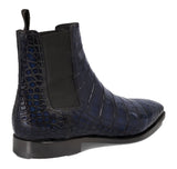 Height Increasing Navy Blue Alligator Textured Leather Evington Chelsea Slip On Boots