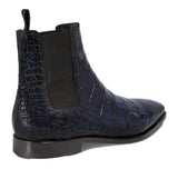 Flat Feet Shoes - Navy Blue Alligator Textured Leather Evington Chelsea Slip On Boots with Arch Support