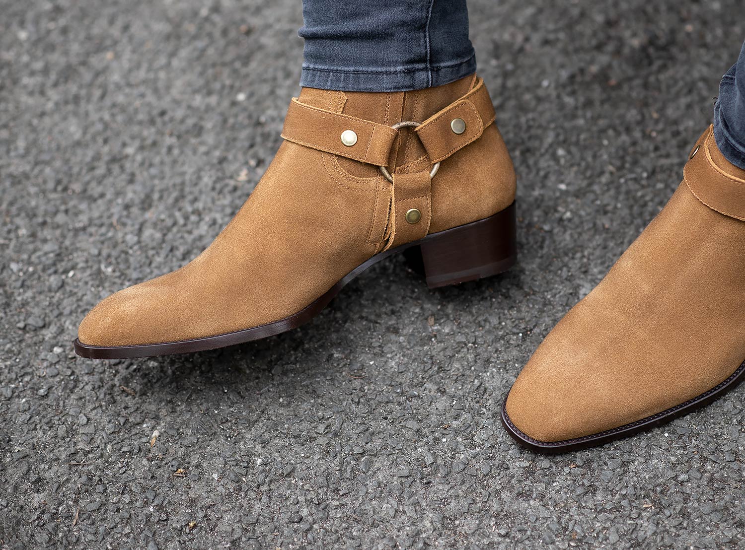 Height Increasing Tan Italian Italian Suede Wanton Slip On Harness Chelsea Boots