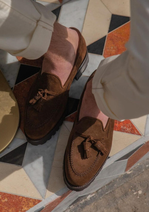 Brown Suede Daphne Chunky Tassel Loafers with Track Sole - SS23