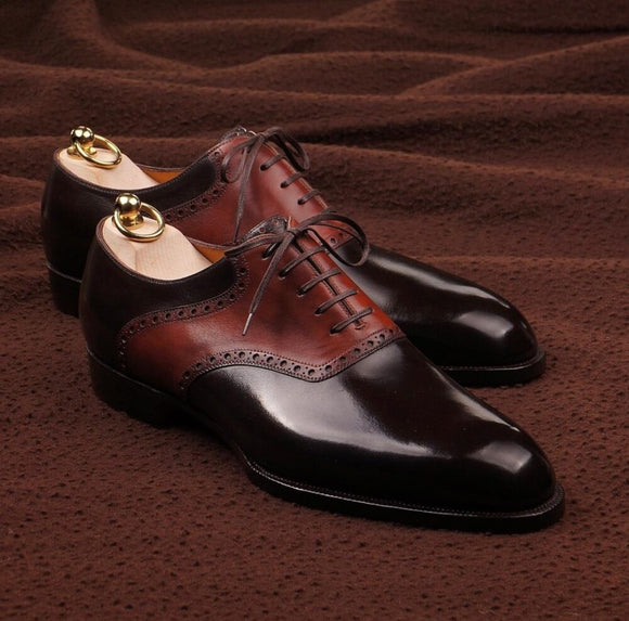 Red and Brown Leather Dionysus Brogue Saddle Oxfords