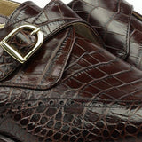 Flat Feet Shoes - Goodyear Welted Guarda Brown Leather Croc Print Double Monk Strap With Violin Leather Sole with Arch Support