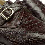 Goodyear Welted Guarda Brown Leather Croc Print Double Monk Strap With Violin Leather Sole