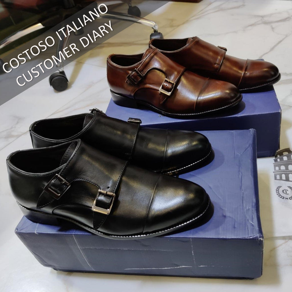 Height Increasing Black Leather Castle Monk Straps - Formal Shoes