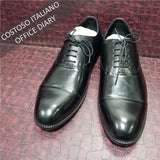 Flat Feet Shoes - Black Leather Woodford Balmoral Toe Cap Oxfords with Arch Support