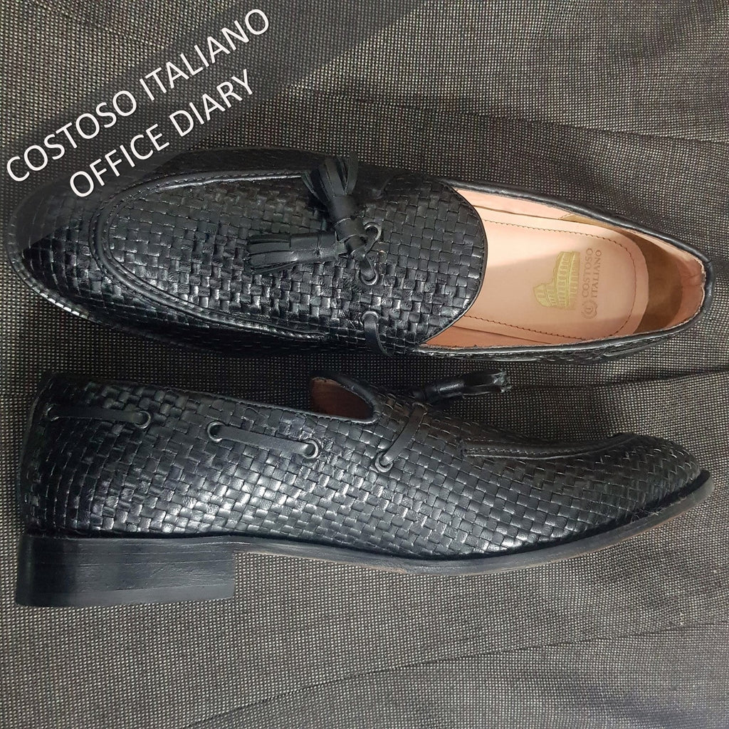 Height Increasing Black Hand Woven Braided Leather Acton Loafers