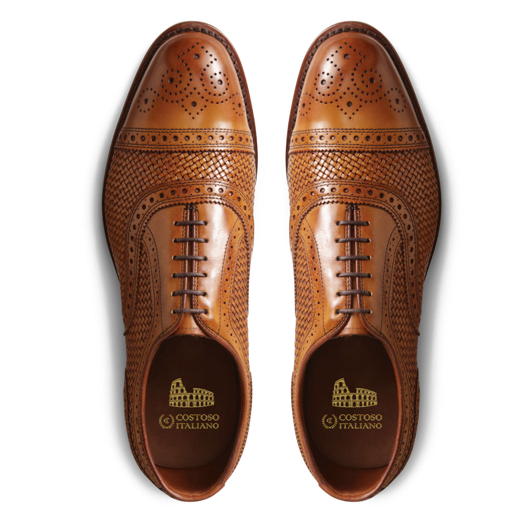 Height Increasing Tan Braided Leather Morice Brogue Oxfords