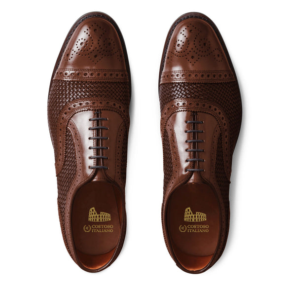 Flat Feet Shoes - Brown Braided Leather Morice Brogue Oxfords with Arch Support