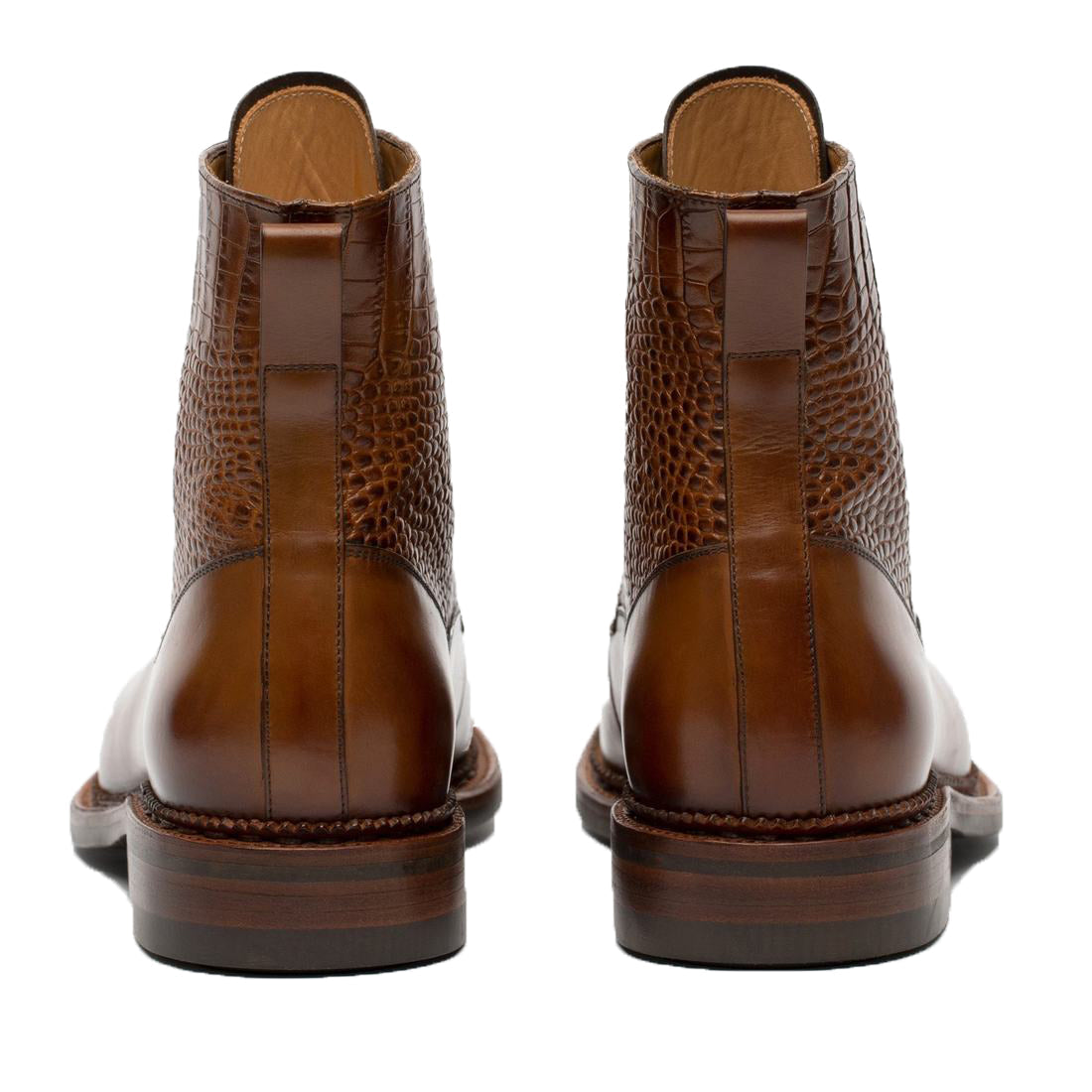 Height Increasing Tan Alligator Textured Leather Furzton Lace Up Boots