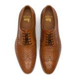Height Increasing Tan Braided Leather Norwood Brogue Derby Shoes