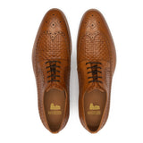 Flat Feet Shoes - Tan Braided Leather Norwood Brogue Derby Shoes with Arch Support