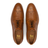 Height Increasing Tan Braided Leather Norwood Brogue Derby Shoes