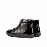 Height Increasing Black Crocodile Print Leather Rotorua High Top Sneaker Boots
