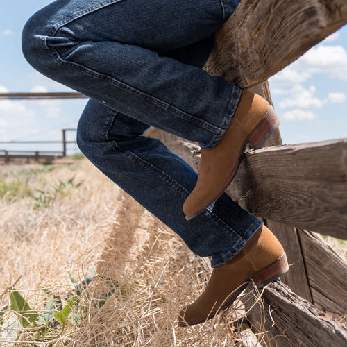 Tan Italian Italian Suede Remington Slip On Western Cowboy Boots