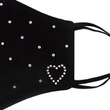 Black Silk Mask with Heart and Stars in Swarovski Crystals