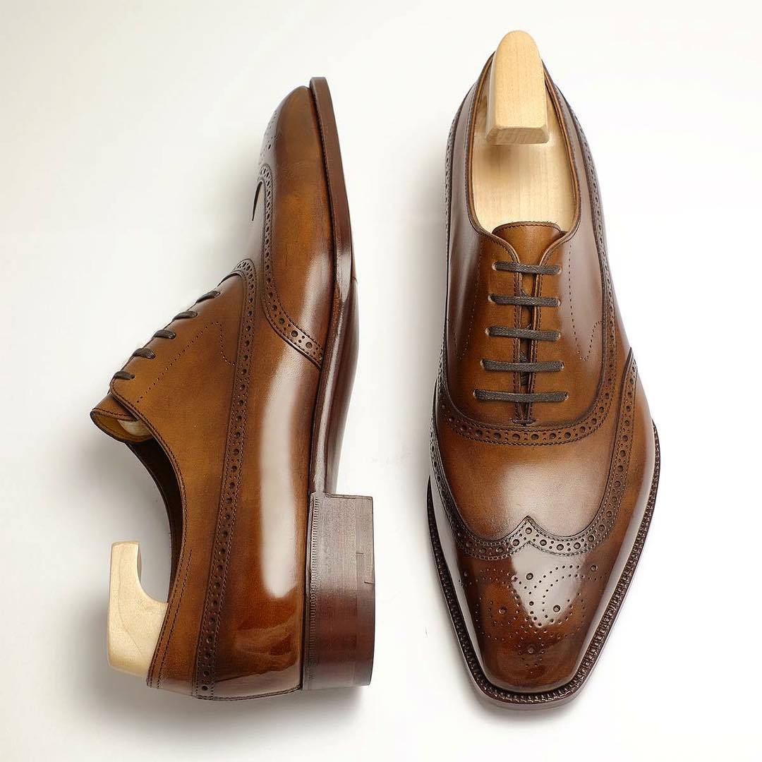 Tan Leather Cedara Brogue Wingtip Oxfords - Formal Shoes – Costoso Italiano