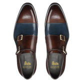 Height Increasing Navy Blue and Brown Leather Castle Monk Straps