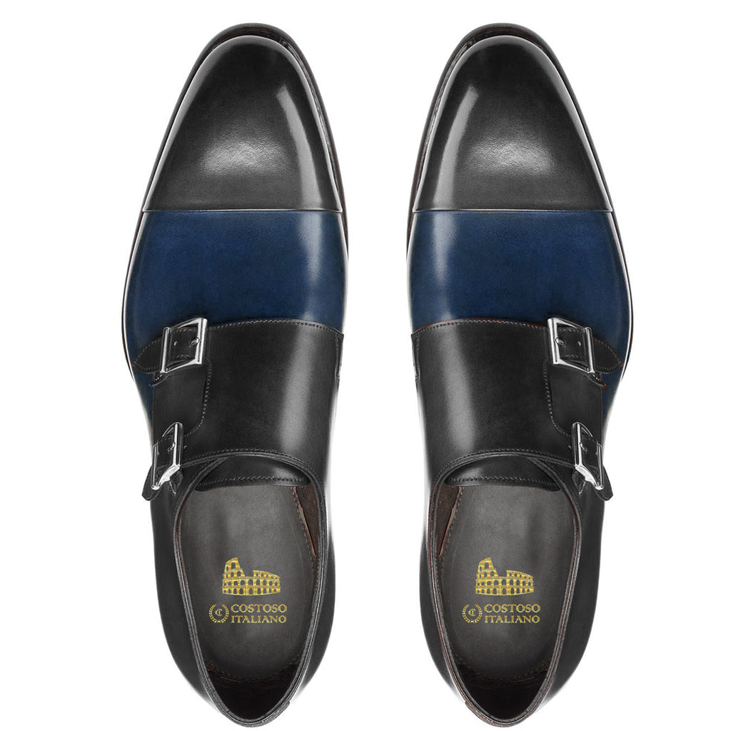 Navy Blue and Black Leather Castle Monk Straps