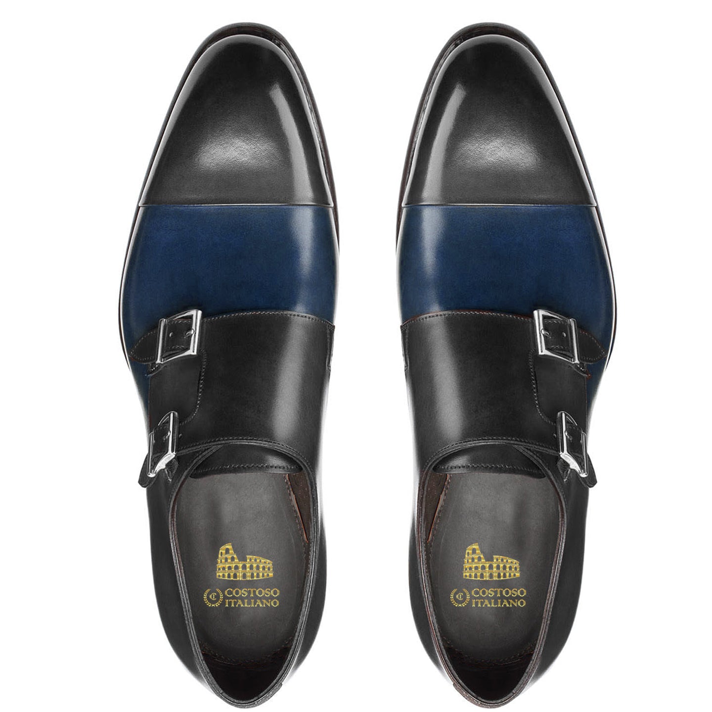 Navy Blue and Black Leather Castle Monk Straps