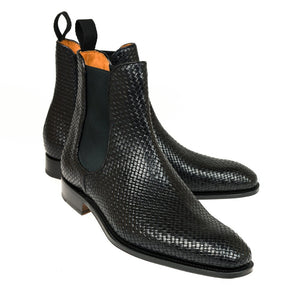 Black Braided Leather Fenland Slip On Chelsea Boots